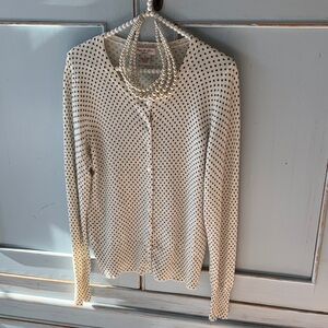 Olivia & Grace 100% Cashmere Cream Cardigan w Polka Dots Size XL